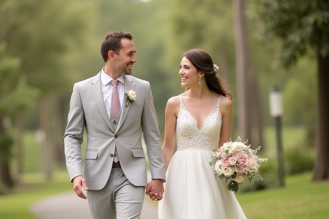 Joyful wedding couple during a professional photoshoot