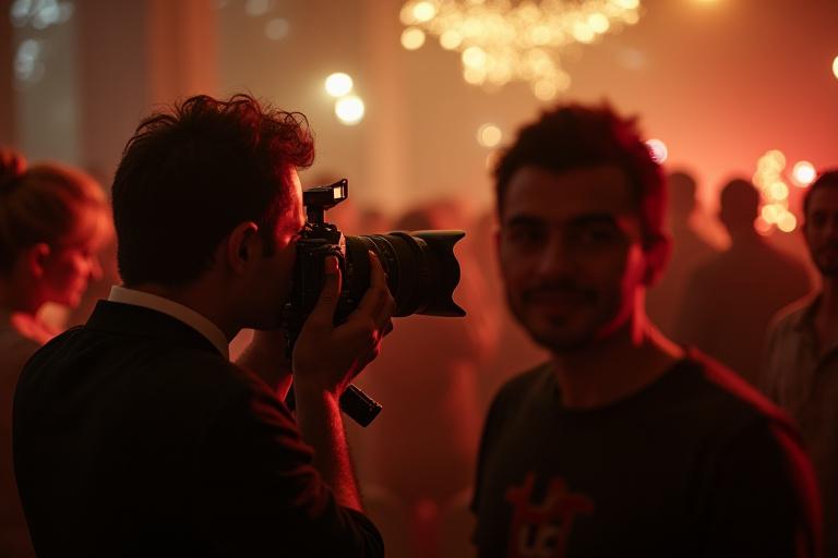 Professional photographer capturing an event with a high-end camera, representing photography services.